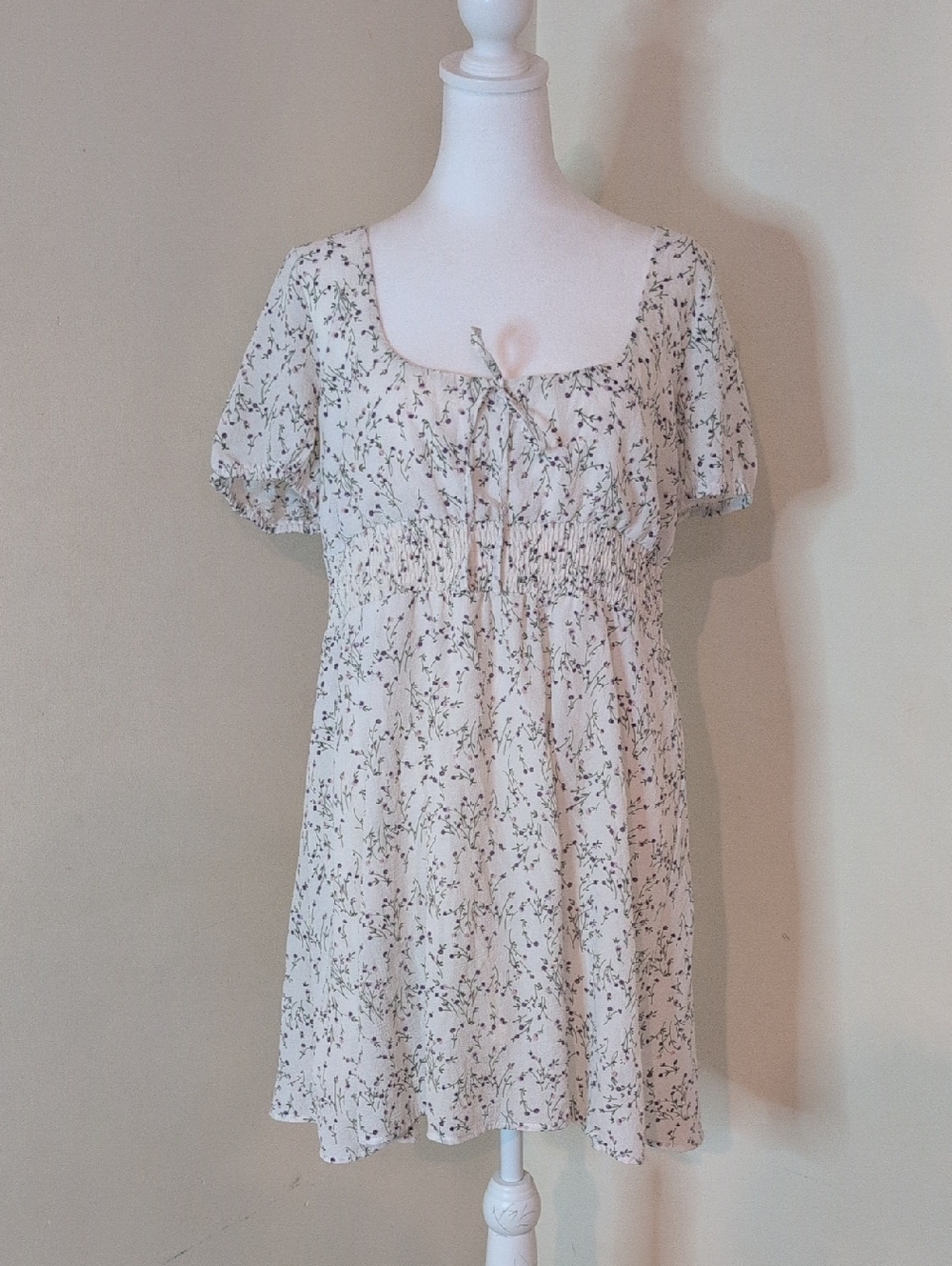Showpo Cream Floral Mini Dress